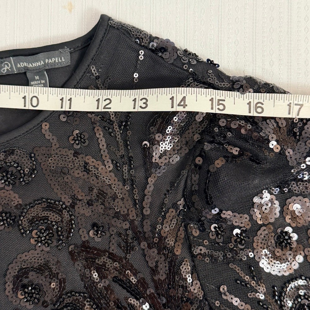 Adrianna Papell Womens Sequin Embellished Illusion Sleeve Sz M Statement Top - Picture 6 of 9